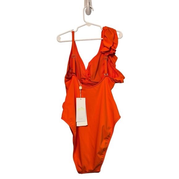 LILLY PULITZER Olivann One Piece Swim Flamingo Feather Orange Ruffle Size 2 - Picture 2 of 5